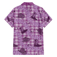 Purple Palaka Hawaii Cowboy Family Matching Off Shoulder Short Dress and Hawaiian Shirt Puakenikeni Lei Paniolo Papale Seamless Vibes - Polynesian Pride