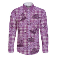 Purple Palaka Hawaii Cowboy Family Matching Off Shoulder Short Dress and Hawaiian Shirt Puakenikeni Lei Paniolo Papale Seamless Vibes - Polynesian Pride