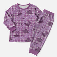 Purple Palaka Hawaii Cowboy Christmas Pajama Set Puakenikeni Lei Paniolo Papale Seamless Vibes - Polynesian Pride