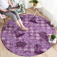Purple Palaka Hawaii Cowboy Round Carpet Puakenikeni Lei Paniolo Papale Seamless Vibes - Polynesian Pride