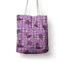 Purple Palaka Hawaii Cowboy Tote Bag Puakenikeni Lei Paniolo Papale Seamless Vibes - Polynesian Pride