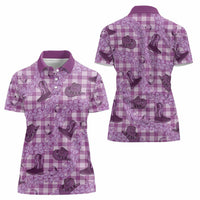 Purple Palaka Hawaii Cowboy Women Polo Shirt Puakenikeni Lei Paniolo Papale Seamless Vibes - Polynesian Pride