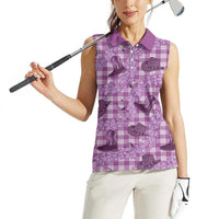 Purple Palaka Hawaii Cowboy Women Sleeveless Polo Shirt Puakenikeni Lei Paniolo Papale Seamless Vibes - Polynesian Pride