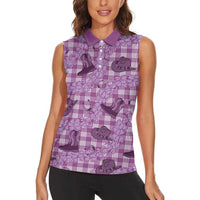 Purple Palaka Hawaii Cowboy Women Sleeveless Polo Shirt Puakenikeni Lei Paniolo Papale Seamless Vibes - Polynesian Pride