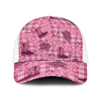 Pink Palaka Hawaii Cowboy Baseball Net Cap Puakenikeni Lei Paniolo Papale Seamless Vibes LT14 One Size White Pink - Polynesian Pride