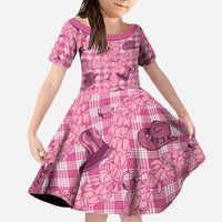 Pink Palaka Hawaii Cowboy Family Matching Off The Shoulder Long Sleeve Dress and Hawaiian Shirt Puakenikeni Lei Paniolo Papale Seamless Vibes - Polynesian Pride