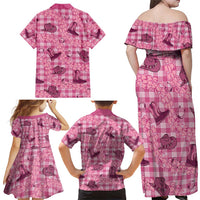 Pink Palaka Hawaii Cowboy Family Matching Off Shoulder Maxi Dress and Hawaiian Shirt Puakenikeni Lei Paniolo Papale Seamless Vibes - Polynesian Pride