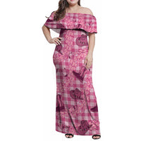 Pink Palaka Hawaii Cowboy Family Matching Off Shoulder Maxi Dress and Hawaiian Shirt Puakenikeni Lei Paniolo Papale Seamless Vibes - Polynesian Pride