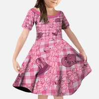 Pink Palaka Hawaii Cowboy Family Matching Short Sleeve Bodycon Dress and Hawaiian Shirt Puakenikeni Lei Paniolo Papale Seamless Vibes - Polynesian Pride