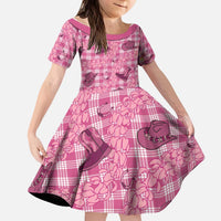 Pink Palaka Hawaii Cowboy Kid Short Sleeve Dress Puakenikeni Lei Paniolo Papale Seamless Vibes - Polynesian Pride