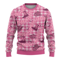 Pink Palaka Hawaii Cowboy Ugly Christmas Sweater Puakenikeni Lei Paniolo Papale Seamless Vibes - Polynesian Pride