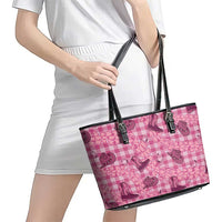 Pink Palaka Hawaii Cowboy Leather Tote Bag Puakenikeni Lei Paniolo Papale Seamless Vibes - Polynesian Pride