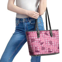 Pink Palaka Hawaii Cowboy Leather Tote Bag Puakenikeni Lei Paniolo Papale Seamless Vibes - Polynesian Pride