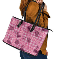 Pink Palaka Hawaii Cowboy Leather Tote Bag Puakenikeni Lei Paniolo Papale Seamless Vibes - Polynesian Pride