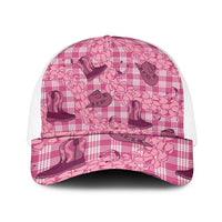 Pink Palaka Hawaii Cowboy Mesh Trucker Cap Puakenikeni Lei Paniolo Papale Seamless Vibes LT14 One Size White Pink - Polynesian Pride