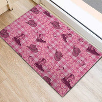 Pink Palaka Hawaii Cowboy Rubber Doormat Puakenikeni Lei Paniolo Papale Seamless Vibes - Polynesian Pride