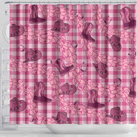 Pink Palaka Hawaii Cowboy Shower Curtain Puakenikeni Lei Paniolo Papale Seamless Vibes - Polynesian Pride