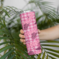 Pink Palaka Hawaii Cowboy Skinny Tumbler Puakenikeni Lei Paniolo Papale Seamless Vibes - Polynesian Pride