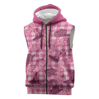 Pink Palaka Hawaii Cowboy Sleeveless Zip Hoodie Puakenikeni Lei Paniolo Papale Seamless Vibes - Polynesian Pride