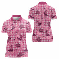 Pink Palaka Hawaii Cowboy Women Polo Shirt Puakenikeni Lei Paniolo Papale Seamless Vibes - Polynesian Pride