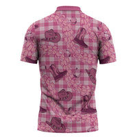 Pink Palaka Hawaii Cowboy Zipper Polo Shirt Puakenikeni Lei Paniolo Papale Seamless Vibes - Polynesian Pride