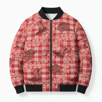 Red Palaka Hawaii Cowboy Bomber Puffer Jacket Puakenikeni Lei Paniolo Papale Seamless Vibes - Polynesian Pride
