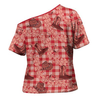 Red Palaka Hawaii Cowboy Cross Shoulder Shirt Puakenikeni Lei Paniolo Papale Seamless Vibes - Polynesian Pride
