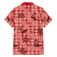 Red Palaka Hawaii Cowboy Family Matching Off Shoulder Short Dress and Hawaiian Shirt Puakenikeni Lei Paniolo Papale Seamless Vibes - Polynesian Pride