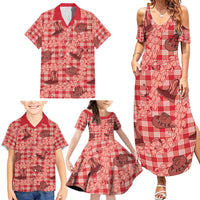 Red Palaka Hawaii Cowboy Family Matching Summer Maxi Dress and Hawaiian Shirt Puakenikeni Lei Paniolo Papale Seamless Vibes - Polynesian Pride