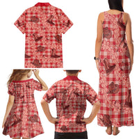 Red Palaka Hawaii Cowboy Family Matching Tank Maxi Dress and Hawaiian Shirt Puakenikeni Lei Paniolo Papale Seamless Vibes - Polynesian Pride