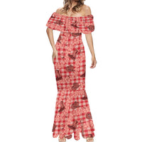 Red Palaka Hawaii Cowboy Mermaid Dress Puakenikeni Lei Paniolo Papale Seamless Vibes - Polynesian Pride