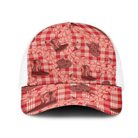 Red Palaka Hawaii Cowboy Mesh Trucker Cap Puakenikeni Lei Paniolo Papale Seamless Vibes LT14 One Size White Red - Polynesian Pride