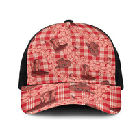 Red Palaka Hawaii Cowboy Mesh Trucker Cap Puakenikeni Lei Paniolo Papale Seamless Vibes LT14 One Size Black Red - Polynesian Pride