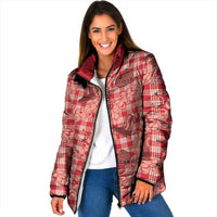 Red Palaka Hawaii Cowboy Padded Jacket Puakenikeni Lei Paniolo Papale Seamless Vibes - Polynesian Pride