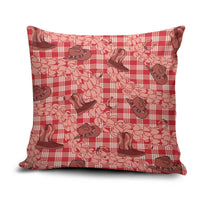 Red Palaka Hawaii Cowboy Pillow Cover Puakenikeni Lei Paniolo Papale Seamless Vibes - Polynesian Pride