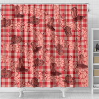 Red Palaka Hawaii Cowboy Shower Curtain Puakenikeni Lei Paniolo Papale Seamless Vibes - Polynesian Pride