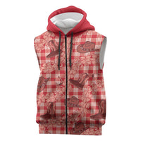 Red Palaka Hawaii Cowboy Sleeveless Zip Hoodie Puakenikeni Lei Paniolo Papale Seamless Vibes - Polynesian Pride