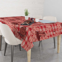 Red Palaka Hawaii Cowboy Tablecloth Puakenikeni Lei Paniolo Papale Seamless Vibes LT14 - Polynesian Pride