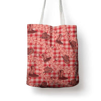 Red Palaka Hawaii Cowboy Tote Bag Puakenikeni Lei Paniolo Papale Seamless Vibes - Polynesian Pride