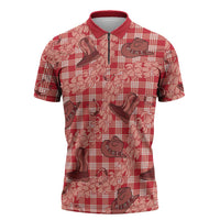 Red Palaka Hawaii Cowboy Zipper Polo Shirt Puakenikeni Lei Paniolo Papale Seamless Vibes - Polynesian Pride