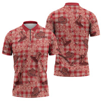 Red Palaka Hawaii Cowboy Zipper Polo Shirt Puakenikeni Lei Paniolo Papale Seamless Vibes - Polynesian Pride