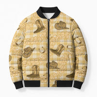 Yellow Palaka Hawaii Cowboy Bomber Puffer Jacket Puakenikeni Lei Paniolo Papale Seamless Vibes - Polynesian Pride