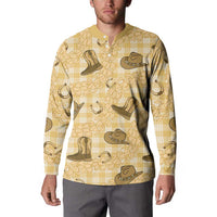 Yellow Palaka Hawaii Cowboy Button Sweatshirt Puakenikeni Lei Paniolo Papale Seamless Vibes - Polynesian Pride
