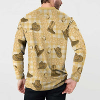 Yellow Palaka Hawaii Cowboy Button Sweatshirt Puakenikeni Lei Paniolo Papale Seamless Vibes - Polynesian Pride