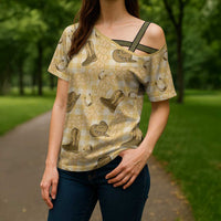 Yellow Palaka Hawaii Cowboy Cross Shoulder Shirt Puakenikeni Lei Paniolo Papale Seamless Vibes - Polynesian Pride