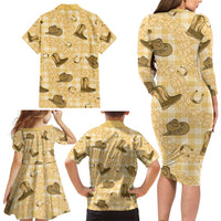 Yellow Palaka Hawaii Cowboy Family Matching Long Sleeve Bodycon Dress and Hawaiian Shirt Puakenikeni Lei Paniolo Papale Seamless Vibes - Polynesian Pride