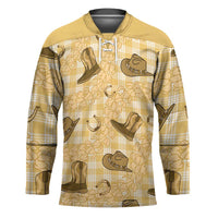 Yellow Palaka Hawaii Cowboy Hockey Jersey Puakenikeni Lei Paniolo Papale Seamless Vibes - Polynesian Pride