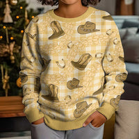 Yellow Palaka Hawaii Cowboy Kid Ugly Christmas Sweater Puakenikeni Lei Paniolo Papale Seamless Vibes - Polynesian Pride
