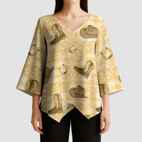 Yellow Palaka Hawaii Cowboy Kimono Sleeve Blouse Puakenikeni Lei Paniolo Papale Seamless Vibes - Polynesian Pride