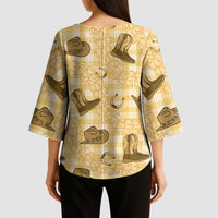 Yellow Palaka Hawaii Cowboy Kimono Sleeve Blouse Puakenikeni Lei Paniolo Papale Seamless Vibes - Polynesian Pride